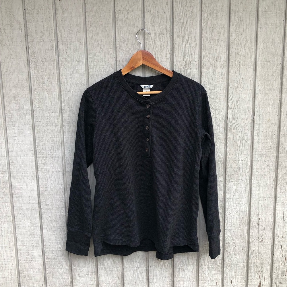Duluth Trading Co black Henley long sleeve shirt, women’s large